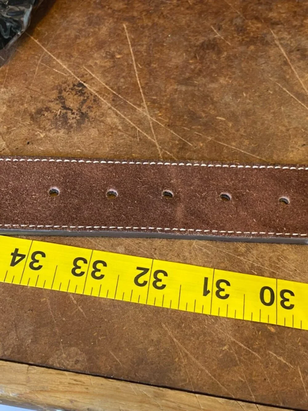 Express Belt Brown Suede Leather Square Brass Buckle Square End Size 32 33 MED